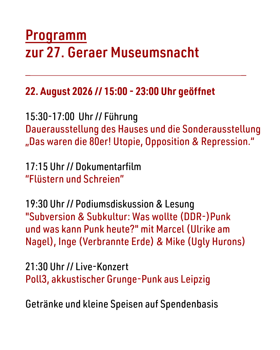 Museumsnacht Programm